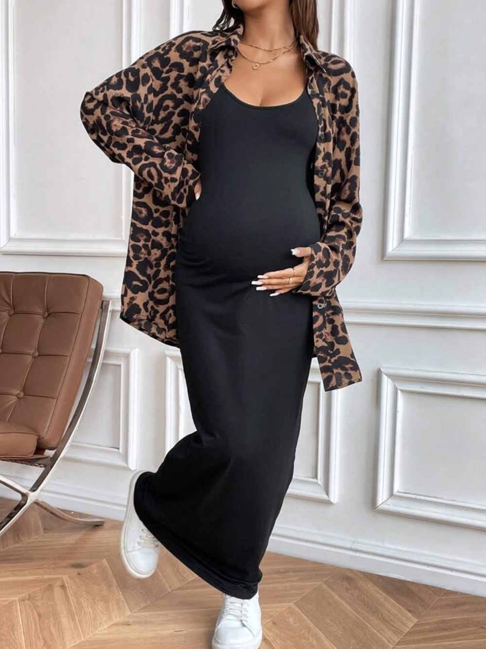 Maternity Black Tank Maxi Dress with Shirt